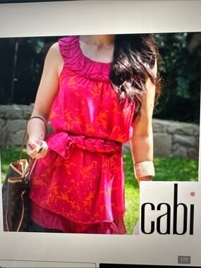 CAbi Origami Tunic Top Hot Pink & Orange with Textured Yoke